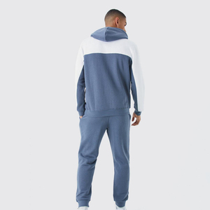 Ensemble de survêtement décontracté pour homme, imprimé bleu et blanc, avec sweat à capuche et pantalon, coupe droite longue, idéal pour l'automne, 100% coton - Product Image 5