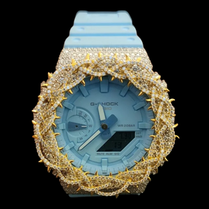 Gorgeous Round Dial Digital Analogue Sky <b>blue</b> Color Rubber Band Moissanite Diamond Thorn Bezel Design Trendy Jewelry <b>for</b> <b>Man's</b> - Product Image 5