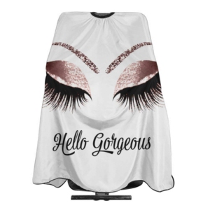 ผ้าคลุมตัดผมกันน้ำลายพิมพ์ Hello Gorgeous Lash สำหรับร้านเสริมสวย ขายส่ง พร้อมบริการ OEM ปิดผนึกด้วยกระดุมแป๊ก - Product Image 2