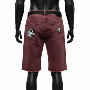 Premium Acid Wash Burgundy Denim <b>Shorts</b> Thick Cotton Denim Raw Hem Custom Chenille <b>Patch</b> Logo Acid wash <b>men's</b> <b>shorts</b> - Product Image 6