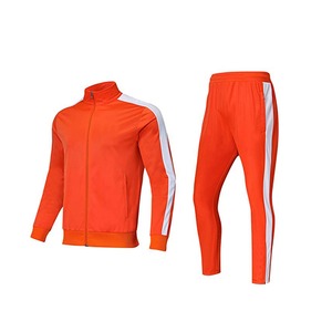 Men's Orange <b>Tracksuit</b> Full Sleeve Zipper Sporty Style Solid Color Breathable Polyester Regular Fit Side Pockets Spring Wear - Product Image 1