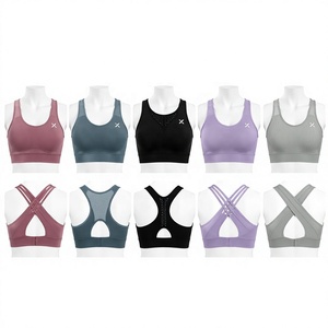 Soutien-gorge de sport pour femme X, couleurs tendance, col rond, vêtement de yoga, maille respirante sur le devant, coussinets amovibles, coupe extensible, style sportif - Product Image 1