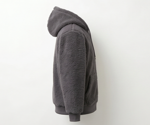 Veste à capuche en polaire gris foncé pour homme, fermeture éclair, vêtement d'hiver décontracté, coupe régulière, doublure en sherpa, matière en polyester tricoté - Product Image 5
