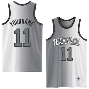 Camiseta de baloncesto de sublimación personalizada de alta calidad, degradado gris y blanco, antibacteriana, transpirable, ropa deportiva. - Product Image 1