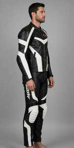 Conjunto de Chaqueta y Pantalones de Cuero Blanco y Negro para Motociclismo para Hombre - Product Image 3