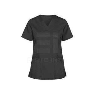 Jogger <b>Scrub</b> Set Women Black V Neck Stretch Top 4-Way Spandex Woven Breathable Pocket Pants Nurse Dental Vet Hospital Uniform - Product Image 2