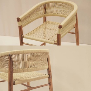 Chaise de jardin en teck massif avec assise et dossier en corde tressée pour salle à manger, mobilier d'intérieur - Product Image 4