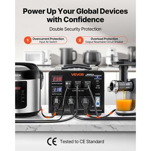 Convertitore Automatico Trasformatore di Potenza per Carichi Pesanti 6000VA da 110V a 220V/da 220V a 110V 3 Prese USA per Adattatori da Viaggio - Product Image 3