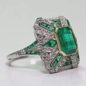 5.8Ct Art Deco Style Green Moissanite <b>Emerald</b>-Cut Prong-Set IGI Certified Engagement Rhodium Plated <b>Silver</b> Wedding <b>Ring</b> - Product Image 2