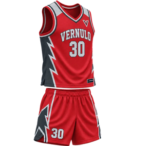 Conjunto de Uniforme de Baloncesto Personalizado para Hombre, Rojo y Negro, Jersey sin Mangas con Cuello en V y Pantalones Cortos con Paneles Laterales con Diseño de Rayo, Números de Equipo, Kits al por Mayor - Product Image 1