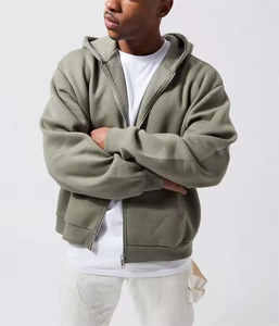 <b>Mens</b> White Oversized <b>Zip</b>-Up <b>Hoodie</b> Solid Color Casual Hooded Sweatshirt Front Logo Breathable Cotton French Terry Autumn Wear - Product Image 2