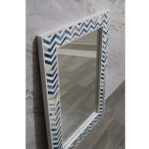 Contemporary Rectangular Bone Inlay Wedding Wall Mirror Blue White Chevron <b>Frame</b> Decorative Glass Design Modern Home Interior - Product Image 3