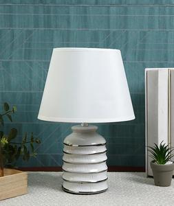 Ceramic Table Lamp With White Fabric Drum Shade Warm <b>Light</b> AC 110V Switch Control Midcentury Design - Product Image 3