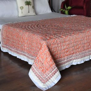 Edredón Clásico de Algodón Estampado Hecho a Mano, Reversible, para Todas las Estaciones, Tamaño Individual, Color Melocotón con Diseño Floral, Decoración para el Hogar, Venta al Por Mayor - Product Image 3