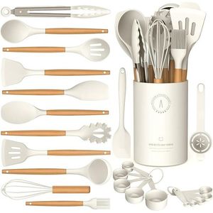 Set di utensili da cucina in silicone con manici in legno, resistenti al calore fino a 446 gradi Fahrenheit, set di strumenti da cucina. - Product Image 1