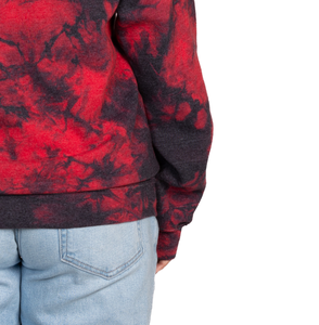 Sweat à capuche oversize pour femme, tie-dye rouge et noir, en coton tricoté, avec poches, style streetwear automne - Product Image 5