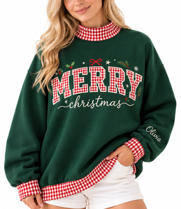Sudadera de cuello alto de algodón personalizada para mujer, diseño de letras a cuadros, acanalada, oversize, ecológica, ropa de invierno - Product Image 1