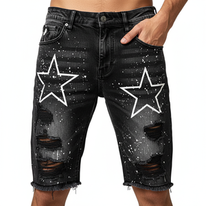 Pantalones cortos de mezclilla desgastados con agujeros hasta la rodilla, casuales, lavados, rasgados, para hombre y mujer, con logo personalizado, venta al por mayor de moda de verano - Product Image 1