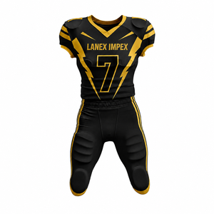 Uniforme de Fútbol Americano Personalizado para Hombre, Conjunto de Jersey y Pantalones con Estampado por Sublimación en Negro y Dorado, Número 7, Poliéster Transpirable - Product Image 2