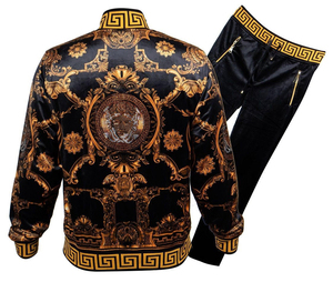 Unisex Solid Black <b>Velour</b> Long Sleeve <b>Tracksuit</b> Set Breathable Eco-Friendly Fleece Lining Leopard Print Full Zipper Hooded - Product Image 6