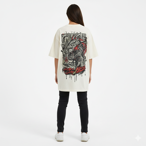 T-shirt noir surdimensionné pour femme avec imprimé crâne et floral, col rond, coupe ample, manches courtes, toutes saisons, jersey en coton - Product Image 2