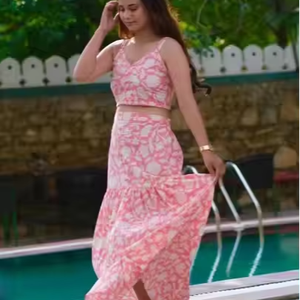 Ensemble élégant vintage imprimé : crop top et jupe longue, style décontracté pour femme - Product Image 2