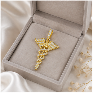 Trendy Style 10K Real <b>Gold</b> Iced Caduceus Medical Rescue Logo Customizable Natural Diamond Minimalist <b>Pendant</b> Charm Necklace Gift - Product Image 5