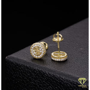 VVS Lab Grown Diamond <b>Stud</b> <b>Earrings</b> With 925 <b>Sterling</b> <b>Silver</b> Gold Plated Setting Round Cut Pave Iced Out Hip Hop Jewelry - Product Image 2