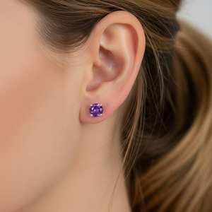 Pendientes de plata de ley 925 con amatista, piedra de nacimiento de febrero, elegante joya de piedras preciosas, regalo para mujer - Product Image 3