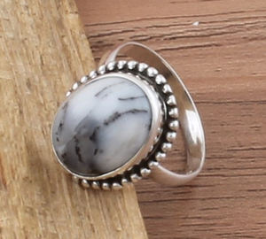 Bague de mariage unique en opale dendritique naturelle, argent sterling 925, pierre de paysage pittoresque, classique, statement, faite à la main pour femme - Product Image 2