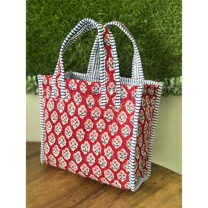 Bolso Tote Pequeño de Algodón, Hecho a Mano en India, con Estampado Floral, Bolso de Compras para Mujer, Mini Bolso de Mano, Bolso Boho - Product Image 3