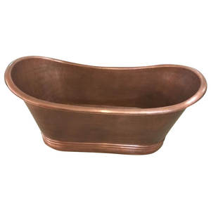 Baignoire en cuivre artisanale avec bord roulé fin, baignoire autoportante de luxe - Product Image 4