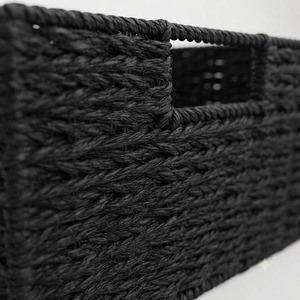 Modern Black Woven Eco-Friendly <b>Large</b> <b>Storage</b> <b>Basket</b> Square Cotton Rope Organizer Bin with Handles for Home Bedroom Closet - Product Image 4