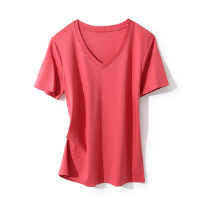 T-shirt confortable pour tous les jours, haut d'été léger en coton, t-shirts décontractés pour femmes, t-shirt classique de haute qualité à col en V - Product Image 1