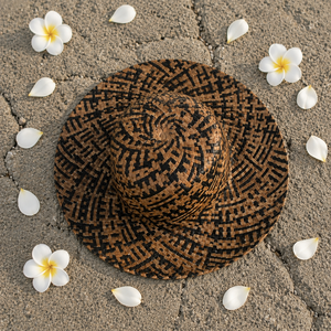 Sombrero de Sol Étnico de Lontar Natural, Bordado a Mano, Diseño Dibujado a Mano, Sólido, para Verano, Playa, Viajes al Aire Libre, Protección Solar - Product Image 2