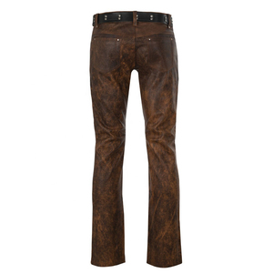 Pantalon droit en cuir marron pour homme, taille haute, style vintage avec ceinture, pour l'hiver - Product Image 2