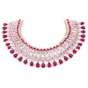 Designer Choker <b>Necklace</b> <b>Set</b> with Sparkle Austrian Stone <b>Pearl</b> Beads-10575611RD-Fashionable Jewelry - Product Image 2