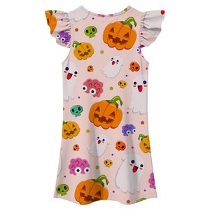Girls Halloween Printed <b>Dress</b> <b>Flutter</b> <b>Sleeve</b> A-Line Cartoon Ghost Pumpkin Pattern Cute Mini Length O-Neck Chiffon <b>Dress</b> - Product Image 2