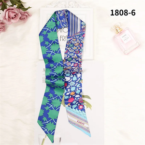 Bag Scarf New Floral Print Women Silk Scarf Skinny Bag Ribbon Female Headband Fashion Head Scarf Long Scarves & Wraps - Product Image 4