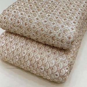 Tissu perlé en soie et mousseline, tissu brodé, dentelle à sequins, organza pour robe de mariée, abaya, caftan, fournisseur de mode, exportateur en gros - Product Image 4