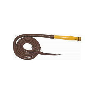Fouet en cuir avec manche en bois, design enroulé marron - Product Image 1