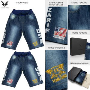 Shorts en jean de couleur unie personnalisés, faits à la main avec impression de logo, pour hommes, coupe droite, très demandés - Product Image 4