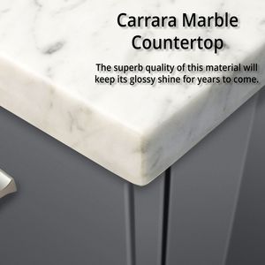 Gris Oscuro 84 Pulgadas Ancho x 22 pulgadas Mueble de Baño Doble con Encimera de Mármol de Carrara y Juego de Grifería para Baños Pequeños - Product Image 6