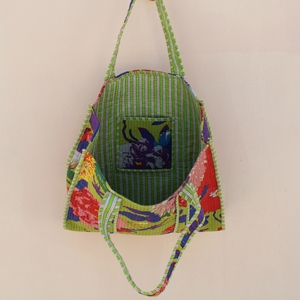 Vibrant Floral Quilted 100% Cotton <b>Medium</b> Tote <b>Bag</b> Long Handle Red White Strips Tropical Palm Print Travel And Everyday Use - Product Image 3