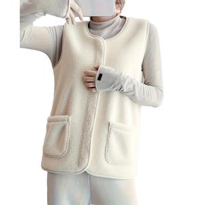 Ladies Fuzzy Woolen Sherpa <strong>Lined</strong> Sleeveless Vest Zipper Closure Waterproof Fleece <strong>Gilet</strong> with Pockets for Layering - Product Image 1