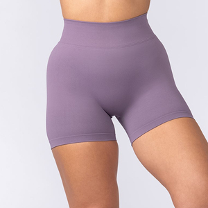Shorts de yoga pour femmes à taille haute, écologiques, à séchage rapide, en spandex/coton, solides, sans couture, pour le fitness et les sports - Product Image 4