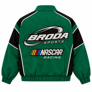 สินค้ามาใหม่ BRODA SPORTS เสื้อแจ็คเก็ตแข่งรถ NASCAR ผู้ชาย สีเขียว แขนยาว โพลีเอสเตอร์ กันลม ใส่ได้ในฤดูใบไม้ร่วง ปักลาย NASCAR - Product Image 6