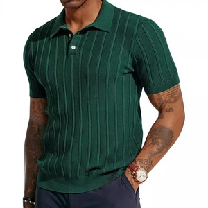 เสื้อถักป้องกันริ้วรอยระดับพรีเมียมสำหรับผู้ชาย – แฟชั่นยุโรปอเมริกัน, ปกเสื้อสีพื้นแขนสั้นสำหรับฤดูร้อน, ระบายอากาศได้ดี - Product Image 2