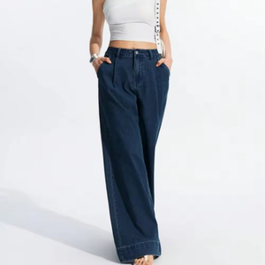 Jeans pour femmes à taille haute et jambes larges, coupe ample, style minimaliste, mode décontractée, streetwear, OEM, vente en gros personnalisée - Product Image 5