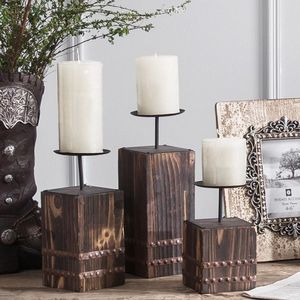 Luxury Solid Wood Candle Stand <b>Set</b> for Home Decoration Vintage <b>Rustic</b> Wooden Pillar Candle Holder for <b>Dining</b> <b>Table</b> Wedding - Product Image 1